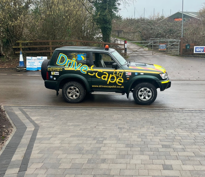 The DriveScape Ltd branded 4x4 and site boards at a job in Wiltshire